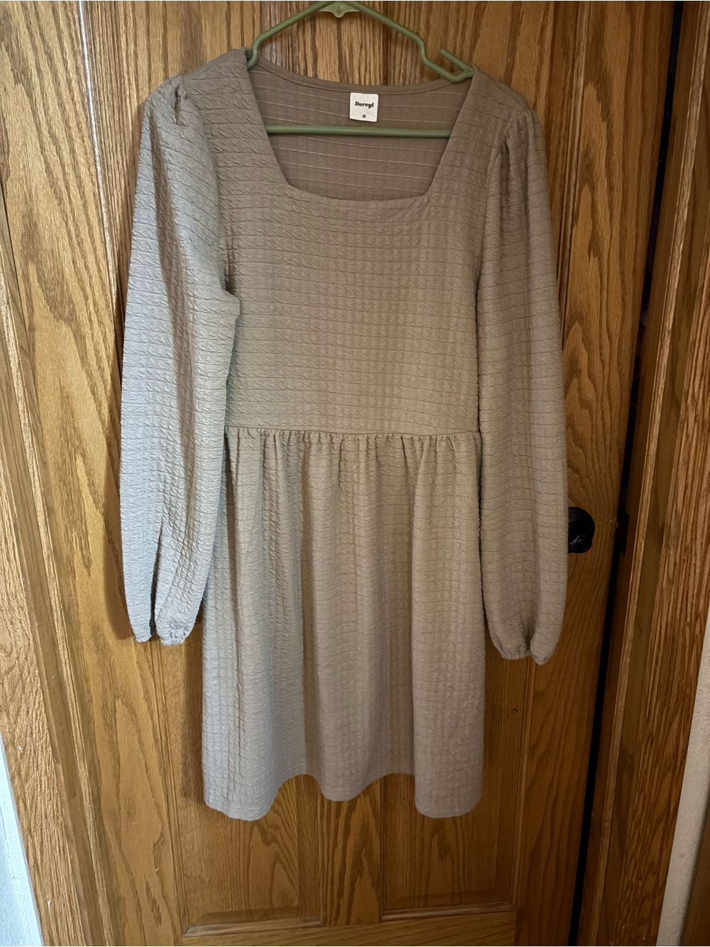 Darling Textured Square-Neck Mini Dress - Taupe